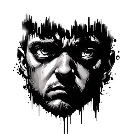 the disappointed eyes of a guy about 18 years old and next to or even over the line in the style of cybersigilism tattoo design idea