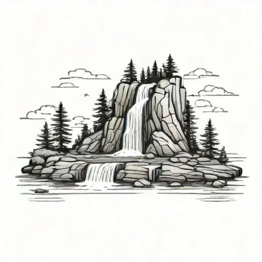 A tattoo representing the peacefulness of showering with a serene waterfall scene tattoo design idea