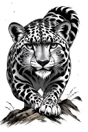 Chinese style snow leopard walking down a mountain tattoo design idea