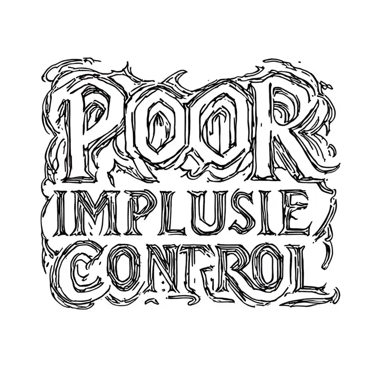 "Poor Impulse Control" I want negative space inside the lettering style tattoo design idea