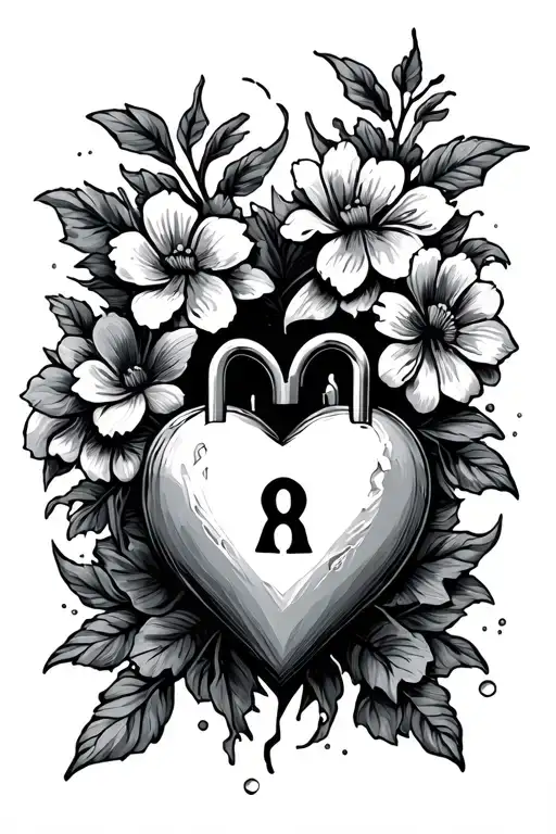 broken heart with lock and flowers with walls  tattoo design idea