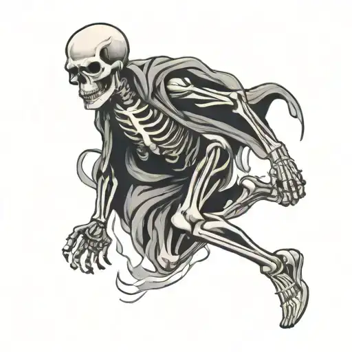 man running skeleton tattoo design idea