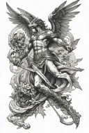 scarred dragon, rusted sword of damocles, icarus falling, phaeton, and the fallen angel by Alexandre cabanel sleeve tattoo design idea