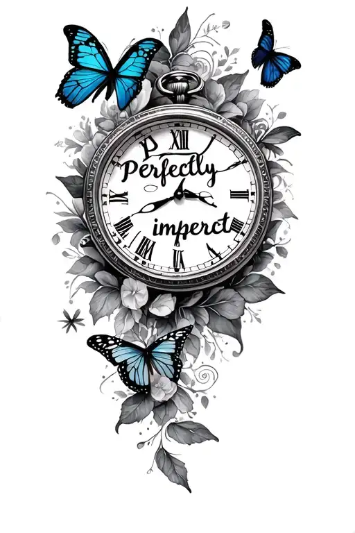 "Perfectly imperfect " time piece money rolls butterflies tattoo design idea