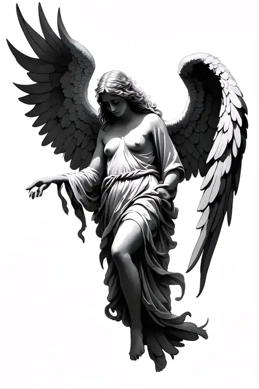 angel with wings spread looking down tattoo design idea