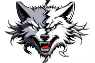 Moon wolf oni mask split in half tattoo design idea