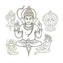 Kubera Shiva, Ganesha, Lakshmi, and Hanuman Surya, Saraswati, Vishnu, Dhanvantari and Krishna tattoo design idea