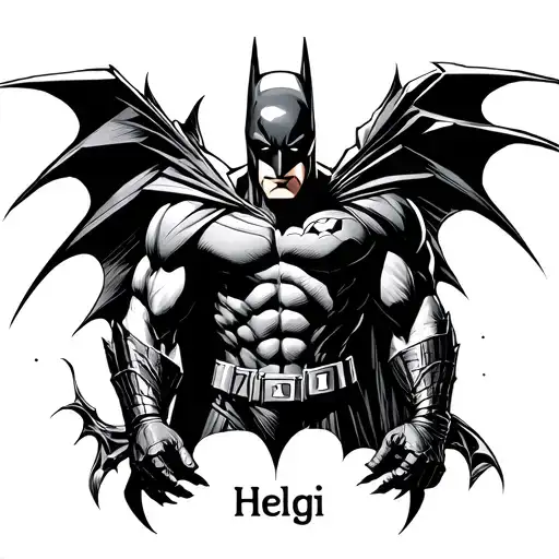 Batman logo with sons name Helgi tattoo design idea