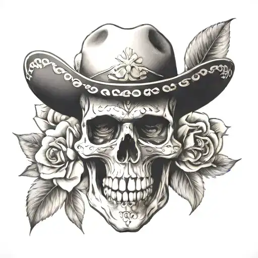 mariachi skull face with flowers tattoo design idea