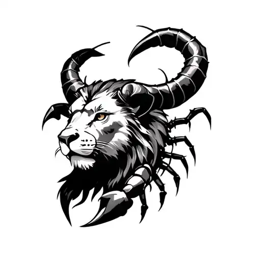 lion head bull horns scorpion tail tattoo design idea