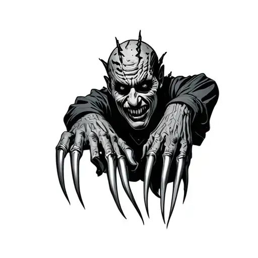 Freddy Krueger scary showing claws All black tattoo design idea