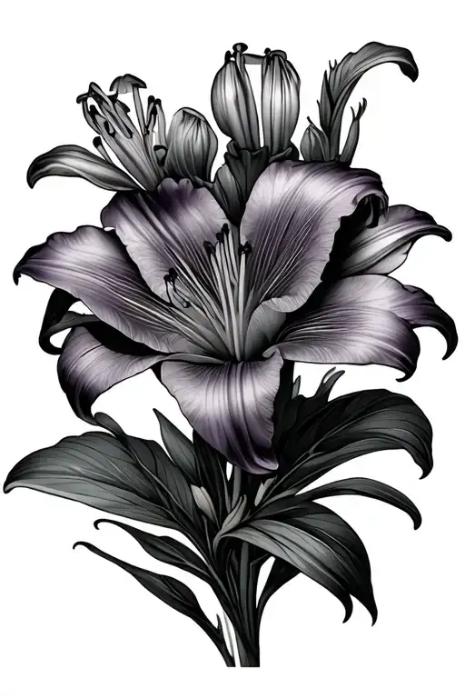 Stargazer Lily; Violet flower; cosmo flower large black tattoo design idea