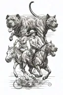 a pit bull dog, a UCLA bruins bear, and an equestrian riding a horse tattoo design idea