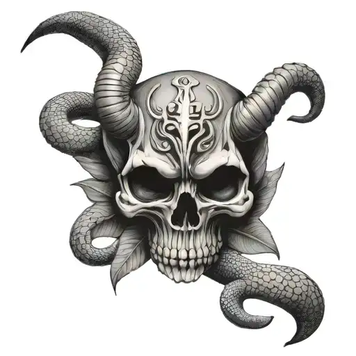 baphomet skull and snake tattoo design idea