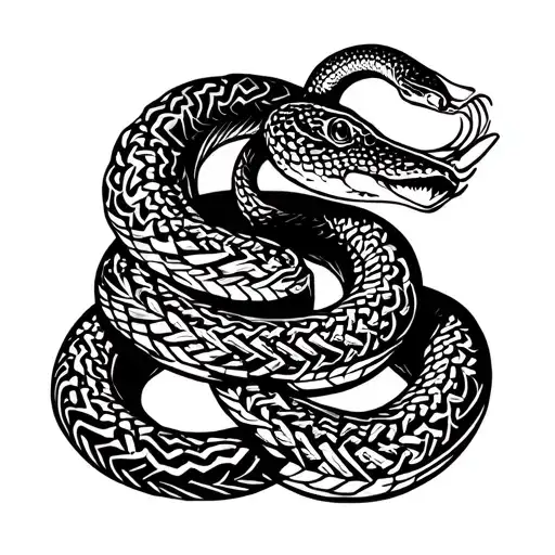 Aztec rattle snake wrapped around bicep tattoo design idea