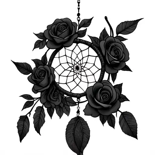 windchime dream catcher with roses tattoo design idea
