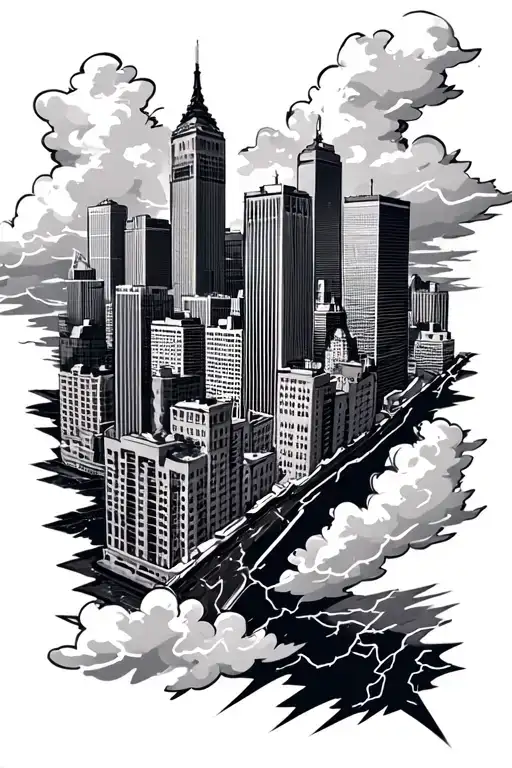 Boston skyline Lightning Bolts with clouds  tattoo design idea