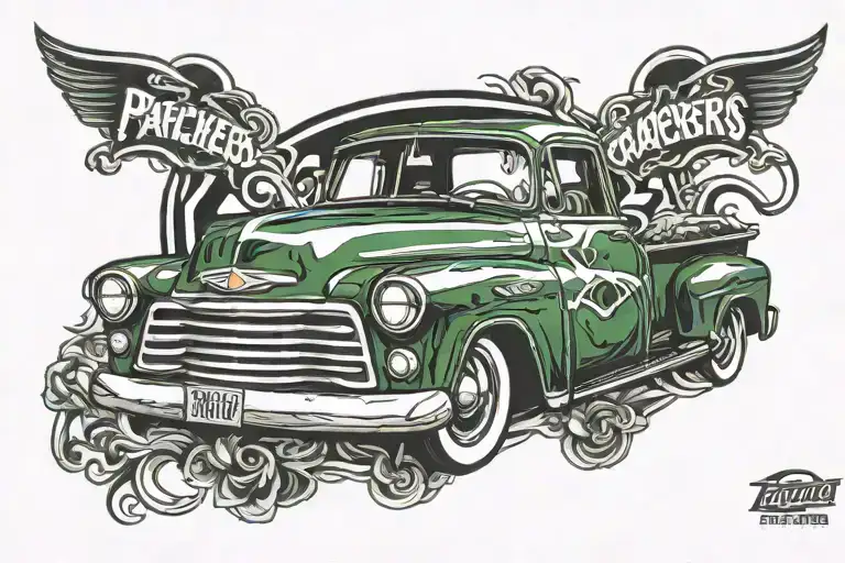 fifties Chevy truck with Green Bay Packers Logo tattoo design idea