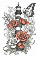 butterfly rose lily grayscale realistic lighthouse tattoo design idea