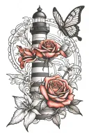 butterfly rose lily grayscale realistic lighthouse tattoo design idea