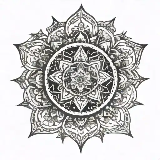 An intricate mandala design with hidden witchcraft symbols tattoo design idea