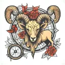 ram and moral compass tattoo design idea