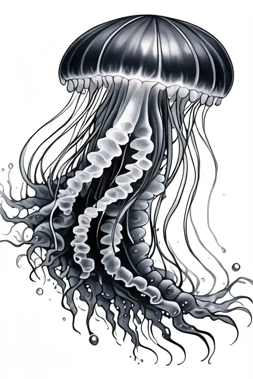 neo realistic jellyfish with water in the background tattoo design idea
