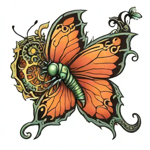butterfly and dragon flys with crickets  tattoo design idea