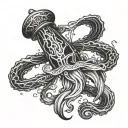 jellyfish with long tentacles wrapped around a longsword stuck in the ground underwater tattoo design idea