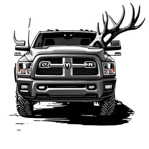 dodge ram 2500 and antlers 8 points tattoo design idea