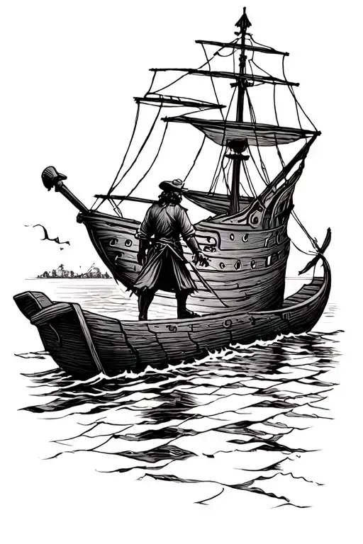 pirate ship with man walking the plank tattoo design idea