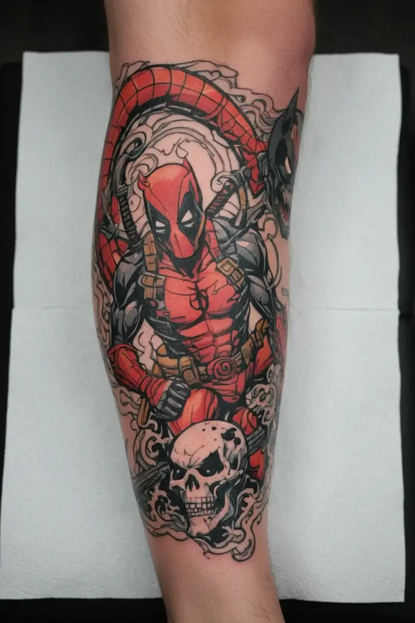 Deadpool , venom , and joker sleeve tattoo tattoo design idea