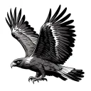 Hawk flying with open wings seen from the ground. tattoo design idea