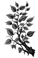 The willow vine in the style of engravings, the leaves of the branch reach the end of the hand, the tattoo should be narrow and long tattoo design idea
