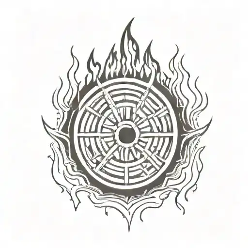 Wagon wheel  on fire on top dripping teardrops off the bottom ,Surrounded be 2 stars of David  tattoo design idea