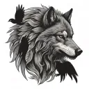 vicious wolf with 2 ravens tattoo design idea