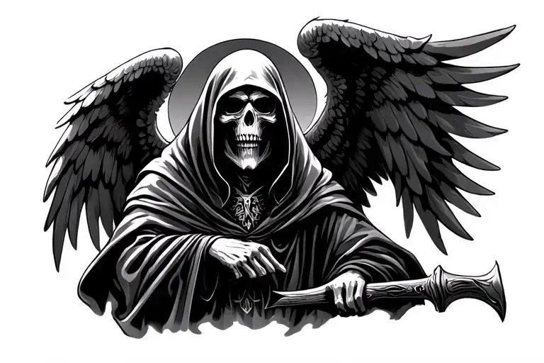 grim reaper with angel wings tattoo design idea