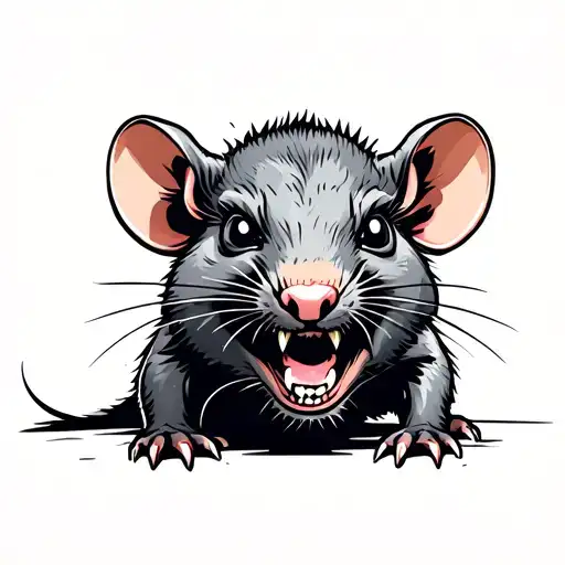 big whole angry rat in old school with thick outlines  tattoo design idea