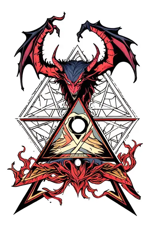 Illuminati triangle with demon  tattoo design idea