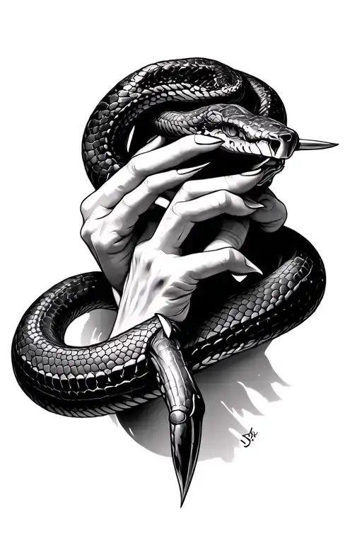 snake with nails from jesus hands through head profile holding tattoo design idea