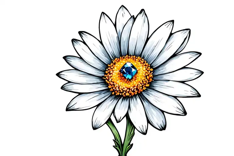 ASTER FLOWER WITH A SAPPHIRE AS THE FLOWER BUD tattoo design idea