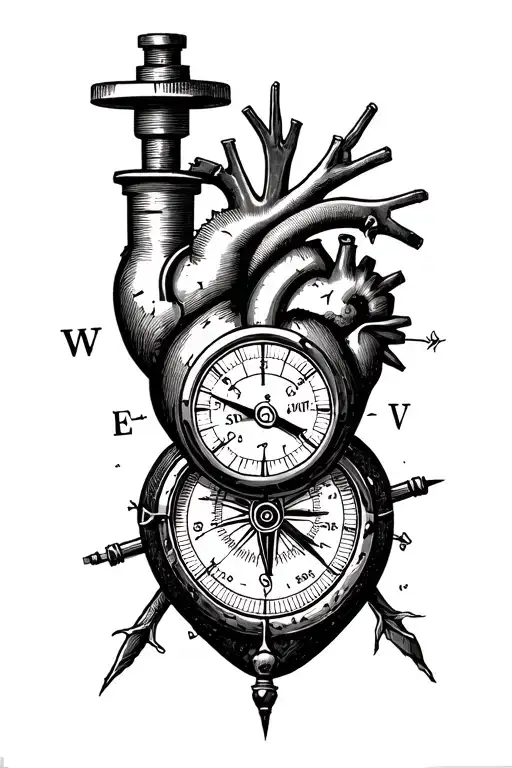 incorporate a compass, a cracked pressure gauge, and a mechanical heart tattoo design idea
