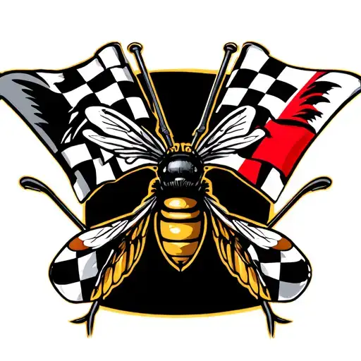 harron hornet indi 500 car with crossed checkered flags, Arabian and polish symbols in the checkered flags. tattoo design idea