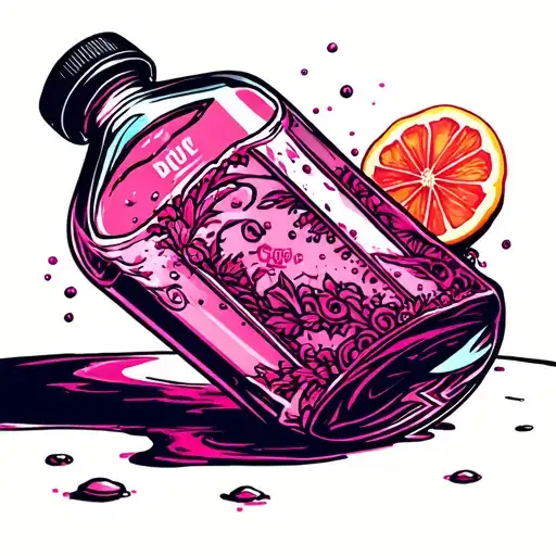 Pink water in the bottle tattoo design idea