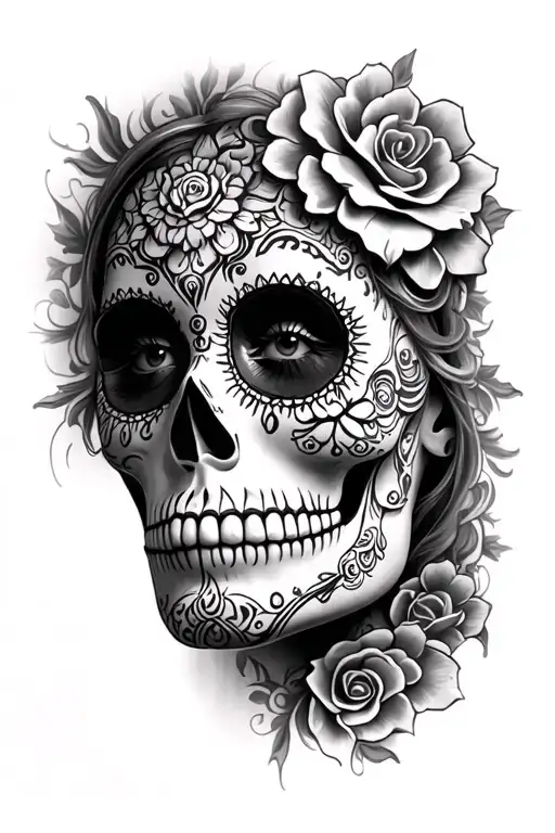 sugar skull face tattoo design idea