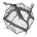 A surrealistic representation of a person trapped in a web of darkness and light, symbolizing the struggles of depression and anxiety tattoo design idea