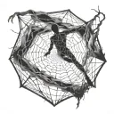 A surrealistic representation of a person trapped in a web of darkness and light, symbolizing the struggles of depression and anxiety tattoo design idea