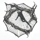 A surrealistic representation of a person trapped in a web of darkness and light, symbolizing the struggles of depression and anxiety tattoo design idea