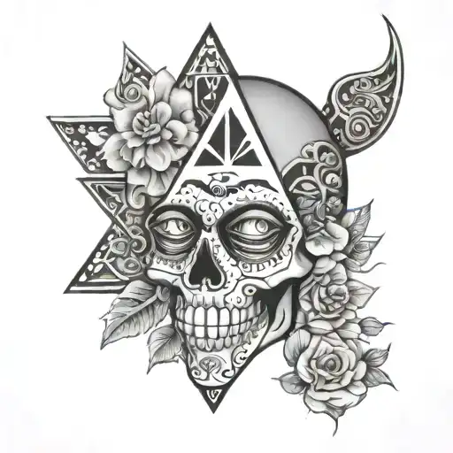 Forehead: Three distinct triangles, similar to Manny Calavera.Eyes: Intricate floral designs.Nose: Triangular nose,  tattoo design idea