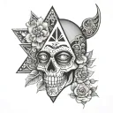 Forehead: Three distinct triangles, similar to Manny Calavera.Eyes: Intricate floral designs.Nose: Triangular nose,  tattoo design idea